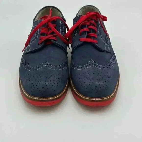 Custom Made Blue Suede Wingtip Men’s Shoes with Red Soles & Laces | Size 9 - Picture 2 of 10